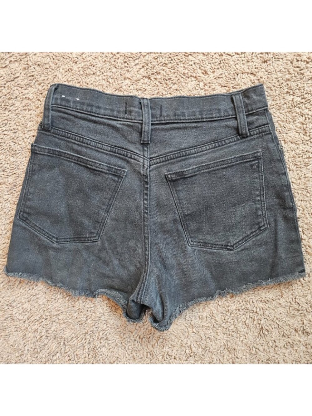 Madewell Shorts Women 24 Black Mid Rise Button Fly Raw Hem Denim Stretch Cotton - Picture 2 of 9